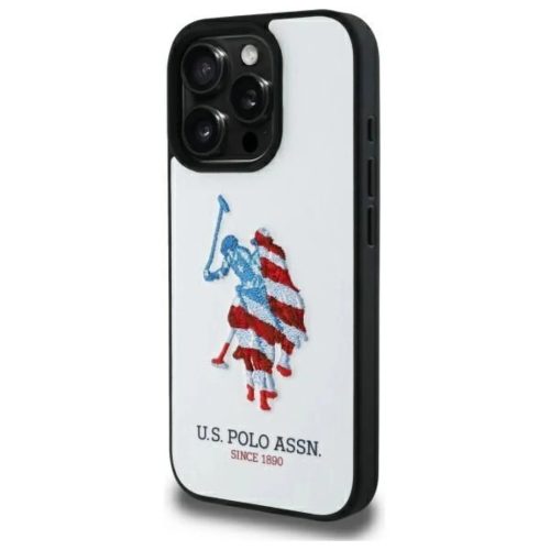 US Polo USHCP15XPUSH iPhone 15 Pro Max 6.7" fehér/fehér Leather Big DH American Flag tok