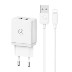   USAMS Töltő 2xUSB 18W + Lightning/USB-A kábel Gyors Töltés fehér sorozat HC HCXLTZ01