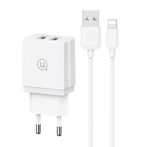 USAMS Töltő 2xUSB 18W + Lightning/USB-A kábel Gyors Töltés fehér sorozat HC HCXLTZ01