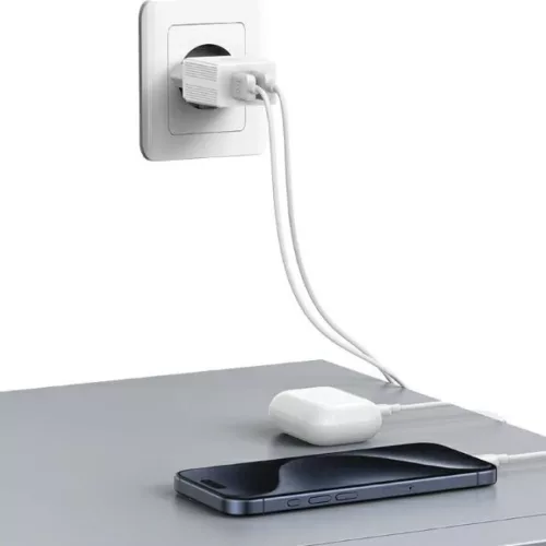 USAMS Töltő 2xUSB 18W + Lightning/USB-A kábel Gyors Töltés fehér sorozat HC HCXLTZ01