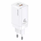 USAMS T41 hálózati töltő adapter USB-C + USB GaN 47W PD + QC Gyorstöltés fehér (US-CC137)