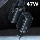 USAMS T41 hálózati töltő adapter USB-C + USB GaN 47W PD + QC Gyorstöltés fehér (US-CC137)