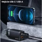 USAMS T41 hálózati töltő adapter USB-C + USB GaN 47W PD + QC Gyorstöltés fehér (US-CC137)