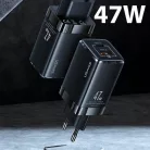 USAMS T41 hálózati töltő adapter USB-C + USB GaN 47W PD + QC Gyorstöltés fekete (US-CC137)
