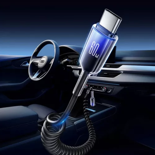 Joyroom S-A43 Crystal-Clear Series 60W USB-C - USB-C spirálkábel 1.5m - fekete