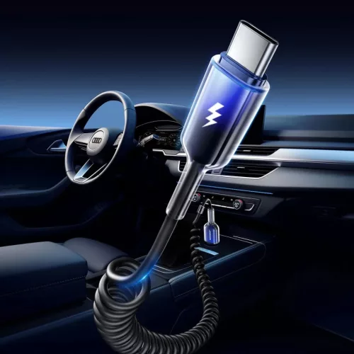 Joyroom S-A43 Crystal-Clear Series 3A USB-A - USB-C spirál kábel 1.5m - fekete