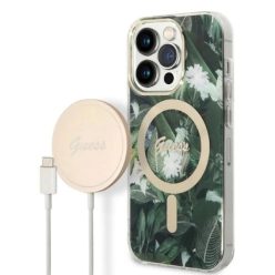   Guess GUBPP14LHJEACSA Tok+ Töltő iPhone 14 Pro 6.1" zöld/zöld kemény tok Jungle MagSafe
