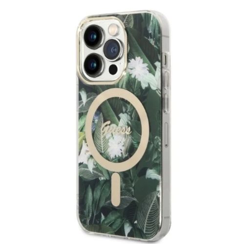 Guess GUBPP14LHJEACSA Tok+ Töltő iPhone 14 Pro 6.1" zöld/zöld kemény tok Jungle MagSafe