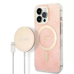  Set Guess GUBPP13XH4EACSP tok+ töltő iPhone 13 Pro Max pink/pink hard tok 4G Print MagSafe