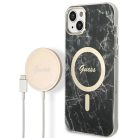 Guess GUBPP14MHMEACSK tok + töltő iPhone 14 Plus 6.7" fekete/fekete kemény tok Marble MagSafe