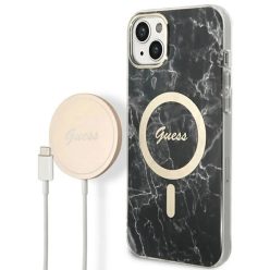   Guess GUBPP14MHMEACSK tok + töltő iPhone 14 Plus 6.7" fekete/fekete kemény tok Marble MagSafe