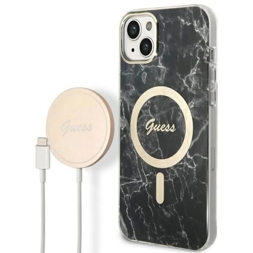 Guess GUBPP14MHMEACSK tok + töltő iPhone 14 Plus 6.7" fekete/fekete kemény tok Marble MagSafe