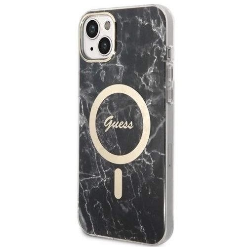 Guess GUBPP14MHMEACSK tok + töltő iPhone 14 Plus 6.7" fekete/fekete kemény tok Marble MagSafe
