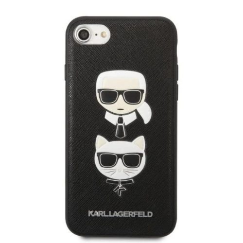 Karl Lagerfeld KLHCI8SAKICKCBK iPhone 7/8 / SE 2020 / SE 2022 fekete/fekete keménytok Saffiano Karl&Choupette Head tok