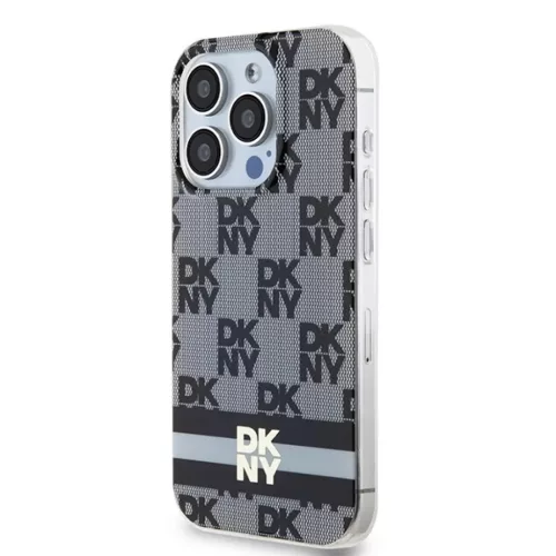 Original Case DKNY keménytok IML Checkered Mono Pattern & Printed Stripes MagSafe DKHMP13XHCPTSK iPhone 13 Pro Max fekete tok