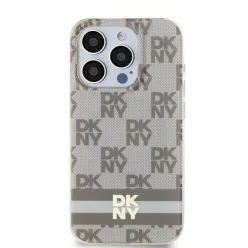   Eredeti DKNY keménytok IML kockás mono minta és nyomtatott csíkok MagSafe DKHMP15MHCPTSE iPhone 15 Plus/14 Plus bézs tok