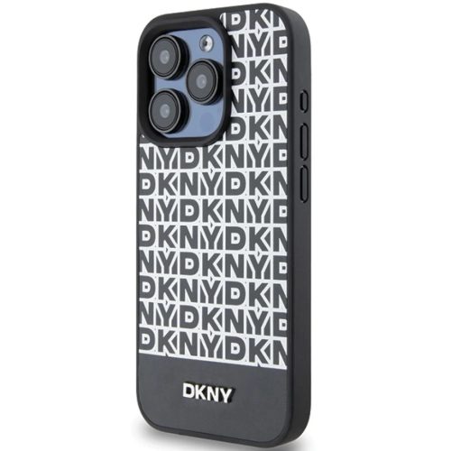 Original Case DKNY keménytok bőr nyomtatott mintával fém logóval MagSafe DKHMP15XPSOSPK iPhone 15 Pro Max fekete tok