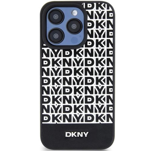 Original Case DKNY keménytok bőr nyomtatott mintával fém logóval MagSafe DKHMP15XPSOSPK iPhone 15 Pro Max fekete tok