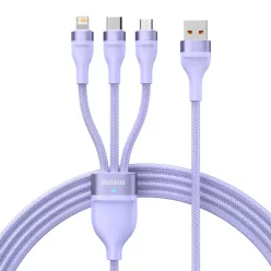   Baseus Cable Flash Series II 3 az 1-ben - USB to Type C, Lightning, Micro USB - 66W 6A 1,2 méter (CASS040005) lila