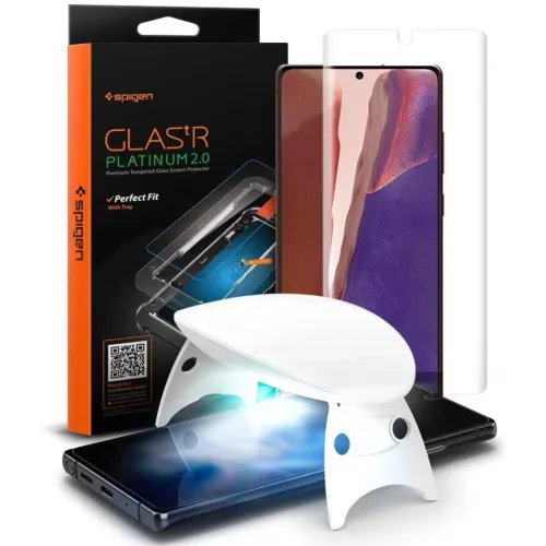 Samsung Galaxy Note 20 Spigen kijelzővédő üvegfólia UV lámpával Glass.Tr Platinum