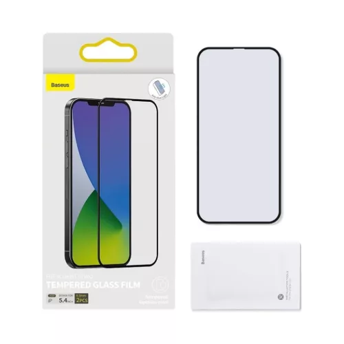 iPhone 12 mini Baseus 2x 0.3mm 9H Anti-Blue light kijelzővédő üvegfólia fekete (SGAPIPH54N-KB01)