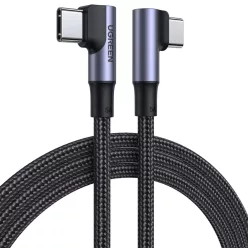   Ugreen Elbow Nylon harisnyázott USB Type C - USB Type C kábel döntött fejjel 1m 5A PD 100W fekete (US335 70696)