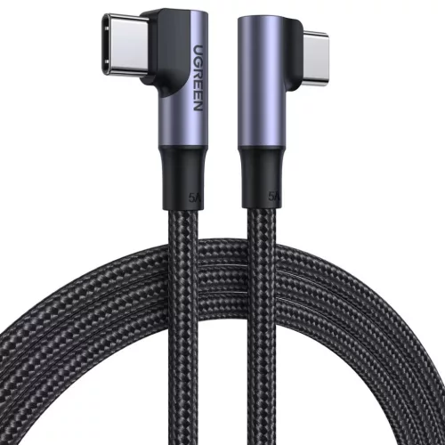 Ugreen Elbow Nylon harisnyázott USB Type C - USB Type C kábel döntött fejjel 1m 5A PD 100W fekete (US335 70696)