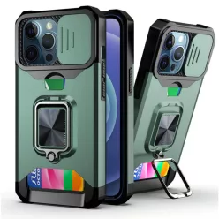   iPhone 13 Pro Max Ring Armor tok kameralencse védővel, kihajtható támasszal, kártyatartóval sötétzöld (ip-13-pro-max-ring-armor-dark-green)