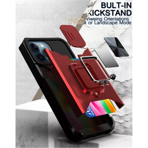 iPhone 13 Pro Max Ring Armor tok kameralencse védővel, kihajtható támasszal, kártyatartóval sötétzöld (ip-13-pro-max-ring-armor-dark-green)