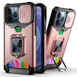   iPhone 13 Pro Max Ring Armor tok kameralencse védővel, kihajtható támasszal, kártyatartóval rózsaszín (ip-13-pro-max-ring-armor-pink)