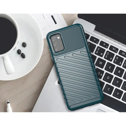 Samsung Galaxy A03s fokozott védelmet biztosító flexibilis TPU tok zöld Alphajack