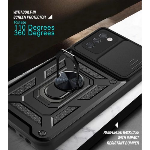 Samsung Galaxy A03s TPU tok kameralencse védővel, kihajtható mágneses támasszal kék Alphajack