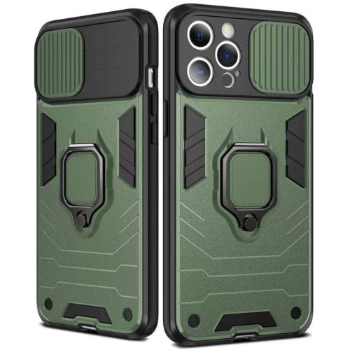 Samsung Galaxy A03s Ring Lens tok kameralencse védővel, kihajtható mágneses támasszal zöld Alphajack