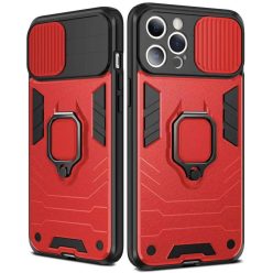   Samsung Galaxy A03s Ring Lens tok kameralencse védővel, kihajtható mágneses támasszal piros Alphajack