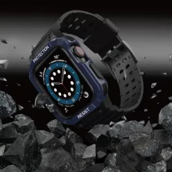   Apple Watch 4/5/6/7/8/SE (42/44/45mm) Armored Óraszíj és Tok Fekete / Kék
