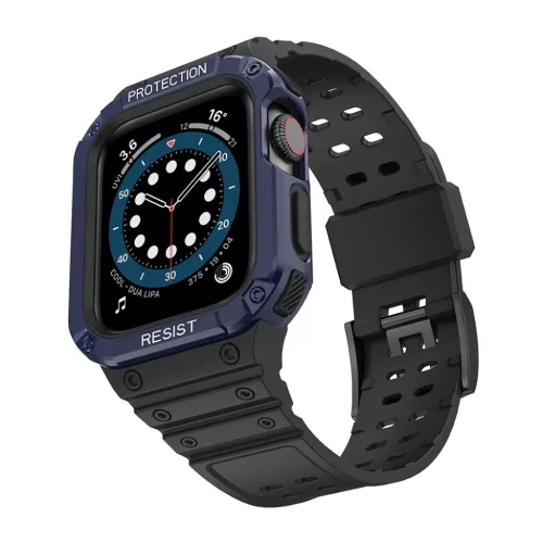 Apple Watch 4/5/6/7/8/SE (42/44/45mm) Armored Óraszíj és Tok Fekete / Kék