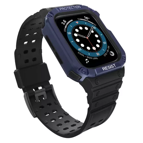 Apple Watch 4/5/6/7/8/SE (42/44/45mm) Armored Óraszíj és Tok Fekete / Kék