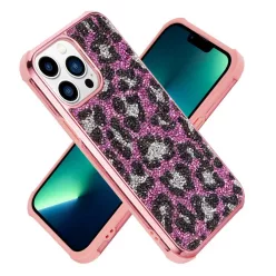   iPhone 13 Pro Max Diamond leopárd tok mintával rózsaszín színben Alphajack