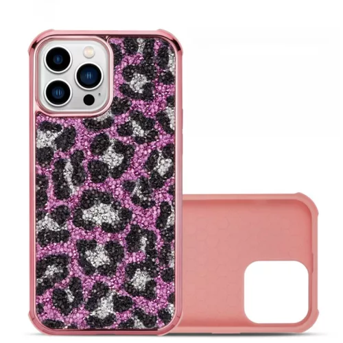 iPhone 13 Pro Max Diamond leopárd tok mintával rózsaszín színben Alphajack