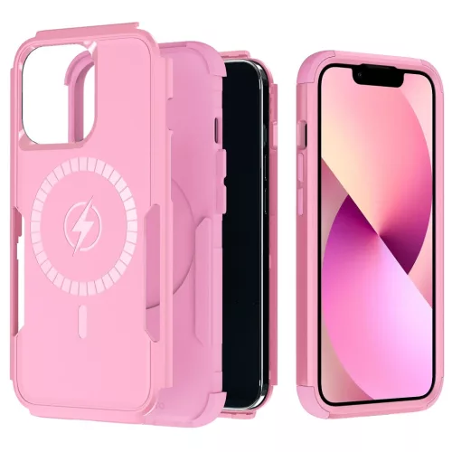 iPhone 13 Pro Max 3 az 1-ben ütésálló MagSafe-kompatibilis mágneses tok rózsaszín Alphajack