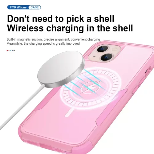 iPhone 13 Pro Max 3 az 1-ben ütésálló MagSafe-kompatibilis mágneses tok rózsaszín Alphajack