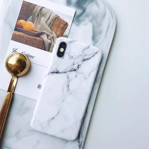 iPhone 13 Pro Max IMD márvány mintás tok fehér Alphajack