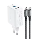 Acefast 2 az 1-ben hálózati töltő adapter GaN 65W USB Type C / USB, HDMI adapter 4K@60Hz + USB Type C kábel 1.8m, fehér (A17)