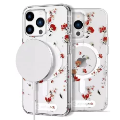   iPhone 14 Pro Max MagSafe kompatibilis tok virágmintával TPU+PC IMD02 Alphajack
