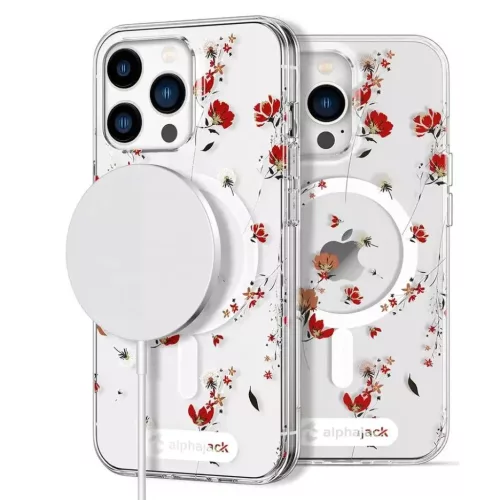 iPhone 14 Pro Max MagSafe kompatibilis tok virágmintával TPU+PC IMD02 Alphajack