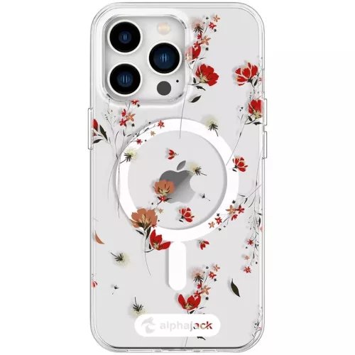 iPhone 14 Pro Max MagSafe kompatibilis tok virágmintával TPU+PC IMD02 Alphajack