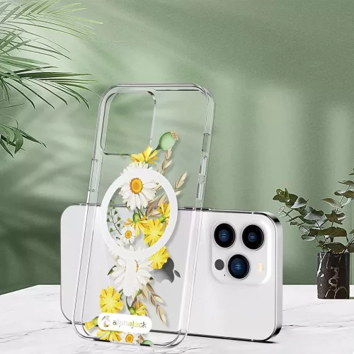 iPhone 14 Pro Max MagSafe kompatibilis tok virágmintával TPU+PC IMD03 Alphajack