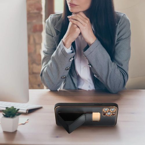 iPhone 14 Forcell Leather Kickstand tok fekete