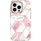 iPhone 14 Plus márvány mintás 360 fokos védelmet biztosító TPU tok kijelzővédővel, rózsaszín Alphajack