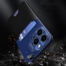 iPhone 14 Pro Leather Stand tok kártyatartóval kék